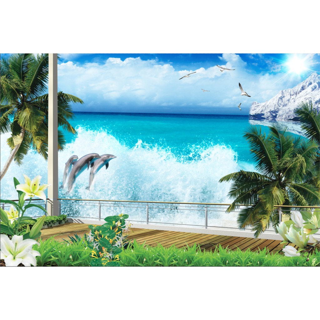 Tranh dán tường , tranh trang trí cảnh biển  , có sẵn keo lột ra là dán , kích thước 90 X 60 cm