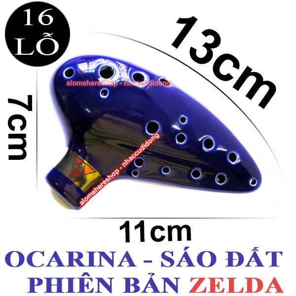 Sáo đất Ocarina 16 lỗ hai lỗ thổi phiên bản Zelda đầy đủ Xanh Dương