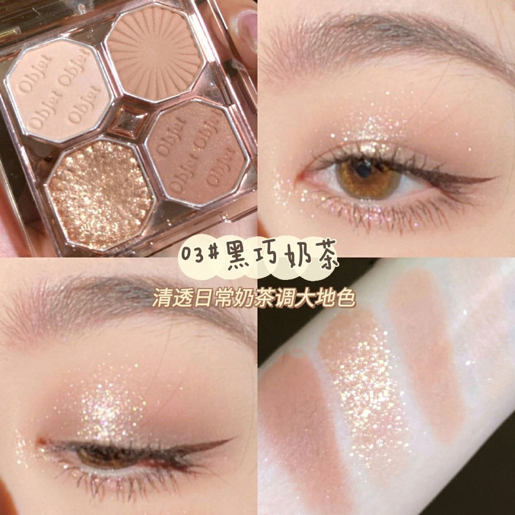 [Trang Sức Đẹp Của Aishang] Mỹ Phẩm Trà Sữa Xoắn Màu Trắng!Bảng Phấn Mắt Bốn Màu Sắc Hiệu Ứng Lì Ánh Ngọc Trai Không Thấm Nước