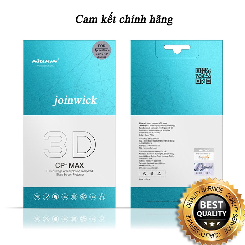 Kính cường lực Niilkin 3D CP+ Max cho iPhone 11 Pro Max, 11 Pro, 11, XS Max, XS, X, 8 Plus, 8, 7 Plus, 7 Full màn hình