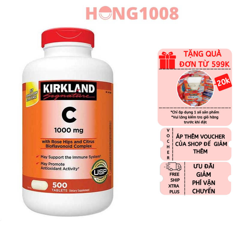 Viên Uống KIRKLAND Signature VITAMIN C 1000 mg 500 Viên - Tăng sức đề kháng cho cơ thể