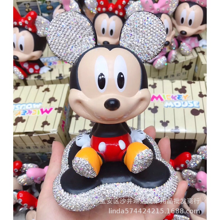 ⭐️Búp Bê Chuột Mickey Minnie Đính Đá Chuyển Động Đầu Được Trang Trí Bảng Điều Khiển Ô Tô Sáng Tạo