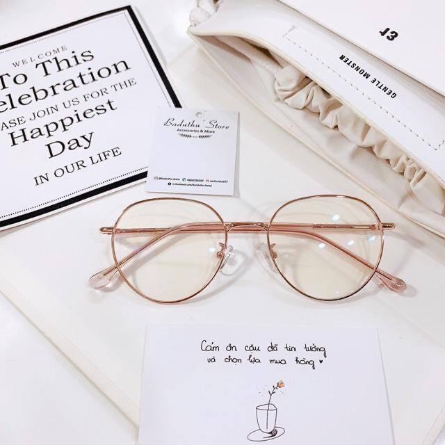 [LẮP CẬN] Kính Cận Có Độ Hàn Quốc Cho Nữ, Gọng Kính Tròn Kim Loại Chống Ánh Sáng Xanh - Tặng Khăn Nano
