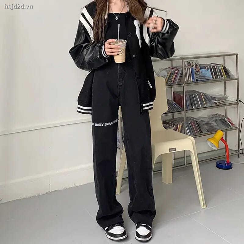 Quần dài lưng cao dáng ôm màu đen thời trang thu đông phong cách Hàn Quốc cho nữ 2021