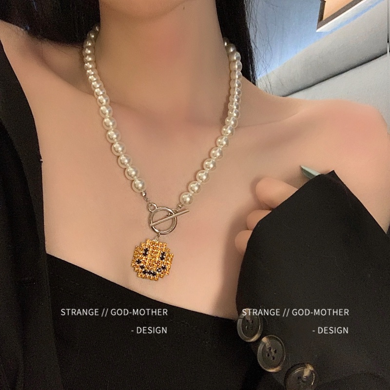 Vòng cổ ngọc trai giả mặt dây hình mặt cười thời trang sang trọng cho nữ