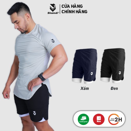 Quần đùi tập gym short 2 lớp nam SHAMDI quần 2 lớp form chuyên gym, thoải mái lúc vận động - 945