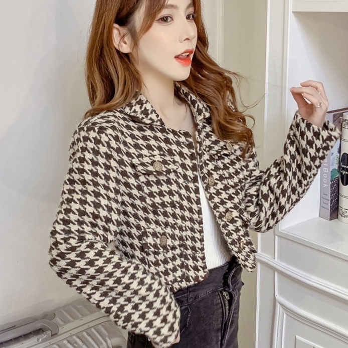 【ZHELIHANGFEI】Áo Khoác Cardigan Dệt Kim Tay Dài Cổ Bẻ Lưng Cao Thời Trang Cho Nữ