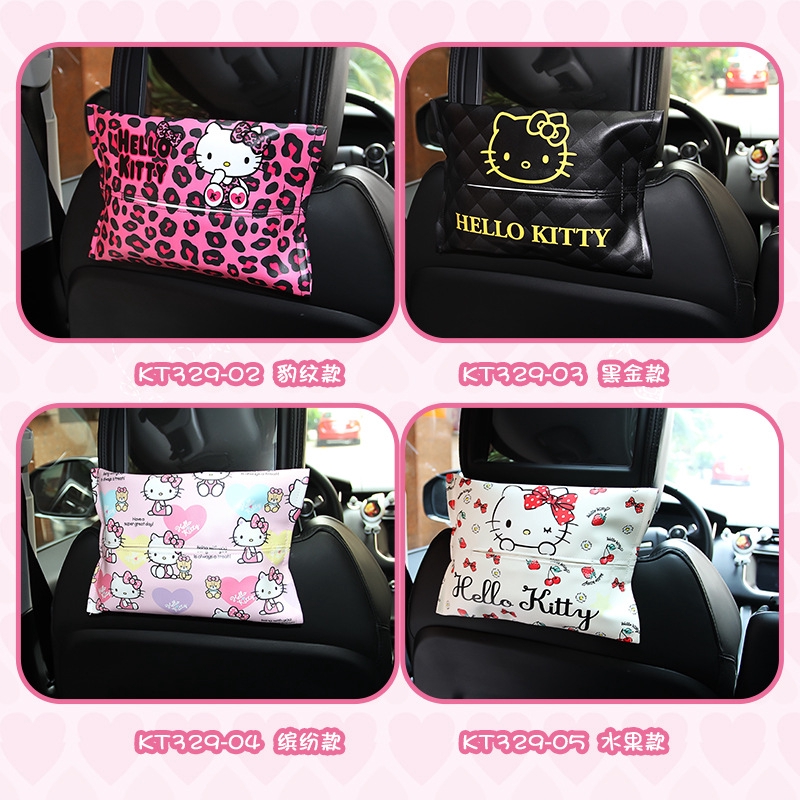 Hộp Đựng Khăn Giấy Bằng Da Pu Hình Hello Kitty Treo Xe Hơi Giá Đỡ