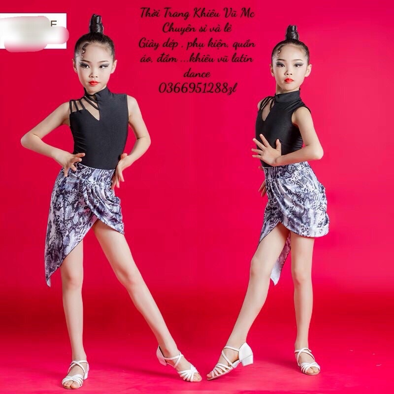 Đầm khiêu vũ latin beo ghi bé gái M34#
