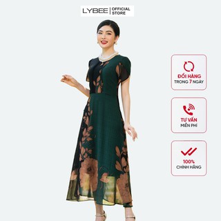 Đầm trung niên dáng xòe LYBEE vải voan hàn thoáng mát váy cho mẹ 609