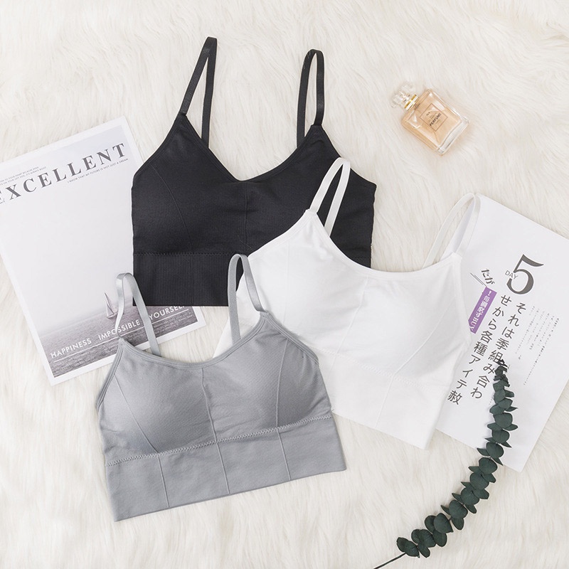 AOFEIQIKE AOFEIQIKE Áo Lót Thể Thao Có Mút Đệm Hai Dây Không Đường May 7 Màu Đen Trắng Thời Trang Cho Nữ