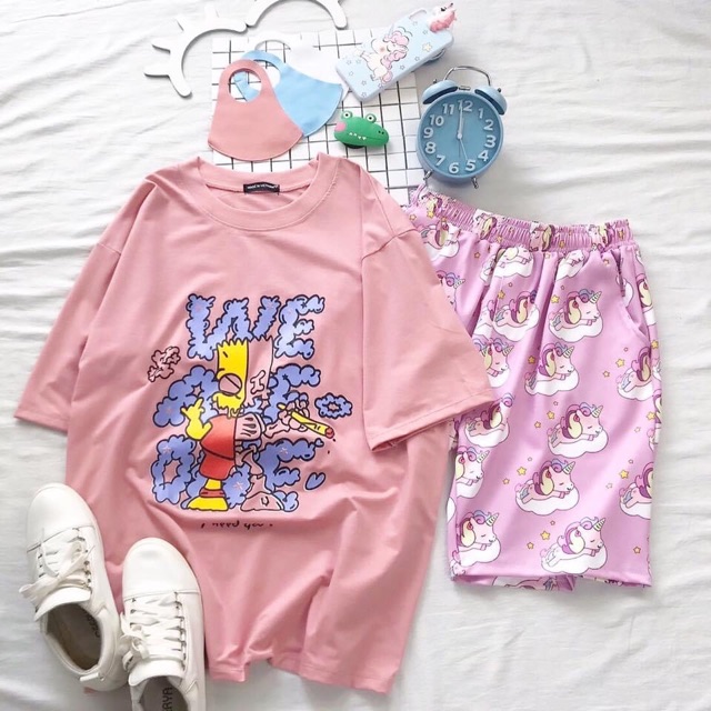 Áo Thun Tay Lở SIMPSON-Set Cartoon Unisex SIMPSON Ảnh Thật 100%
