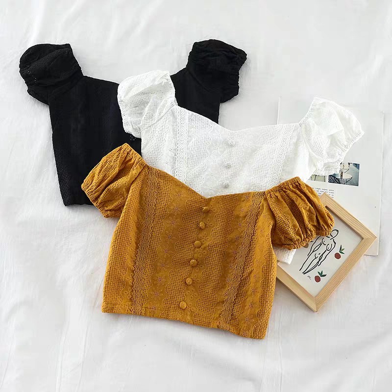Áo croptop kiểu ren kết hợp- A32 17022020