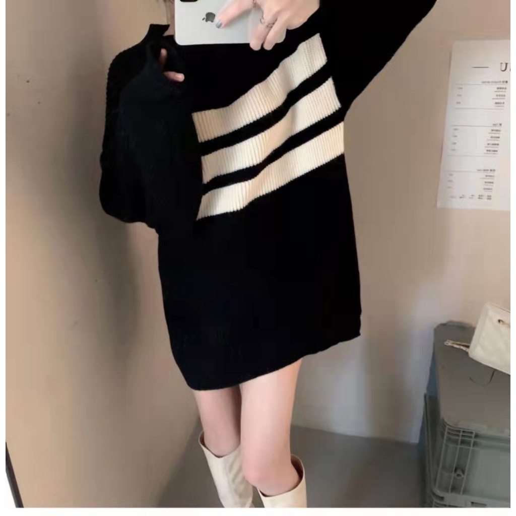 621578#Áo Sweater Dệt Kim Dày Dáng Rộng Họa Tiết Kẻ Sọc Thời Trang Thu Đông 2022 Mới Cho Nữ