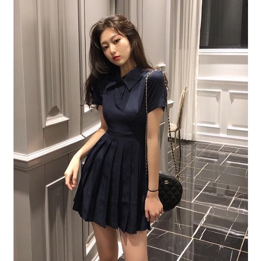 Đầm Xếp Ly Tay Ngắn Cổ Polo Phong Cách Hàn Quốc Đơn Giản Thời Trang Mùa Hè Mới 2022 Dành Cho Bạn Nữ