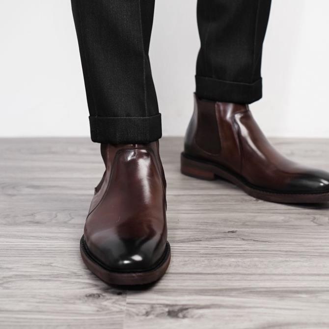 Giày Boot nam cổ lửng CHELSEA BF nâu Da thật 2 lớp Mũi tròn Đế khâu công sở thương hiệu TONKIN ️🛒