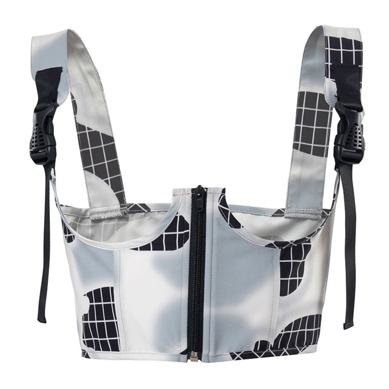 Áo Croptop Định Hình Cơ Thể Có Khóa Kéo Phong Cách Gothic Đường Phố Cho Nữ