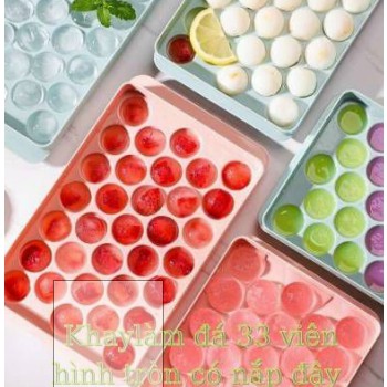 Khay làm đá viên tủ lạnh hình tròn - Vỉ làm đá thạch rau câu 33 ô bằng nhựa có nắp đậy siêu hot