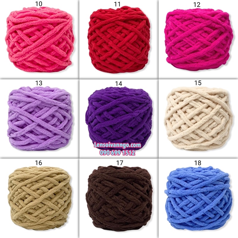 Combo 10 cuộn Len Nhung đũa (len bông sữa)