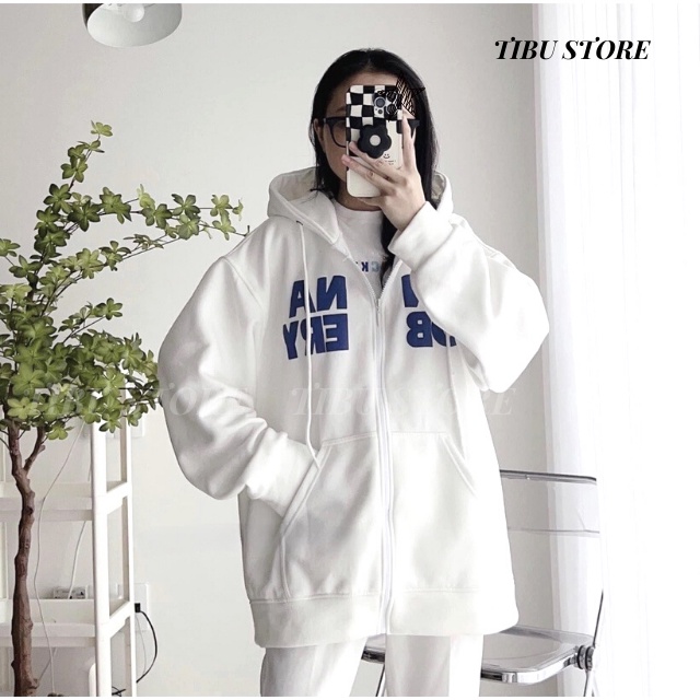 Áo khoác nỉ nam nữ from rộng in chữ Anna TIBU, Hoodie trơn hai màu phong cách unisex chất nỉ bông siêu đẹp