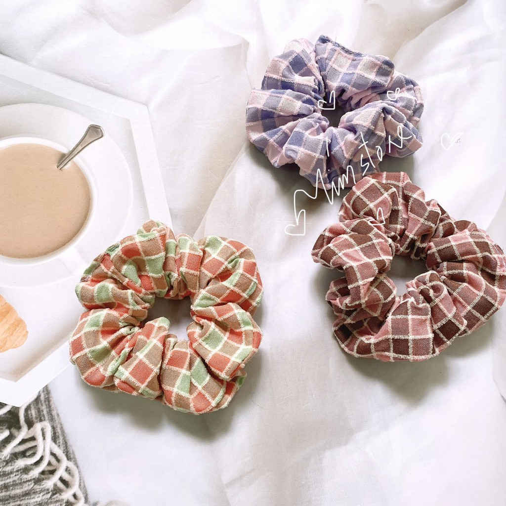 {Ảnh thật} SCRUNCHIES CARO NHUNG VINTAGE MẪU MỚI, CỘT TÓC MÀU HOT TREND, PHONG CÁCH ULLZANG