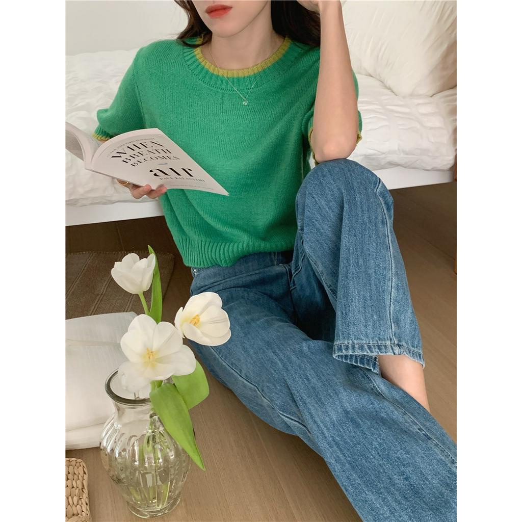 Áo Sweater Mỏng Cổ Tròn Ngắn Tay Thời Trang Sành Điệu 60675