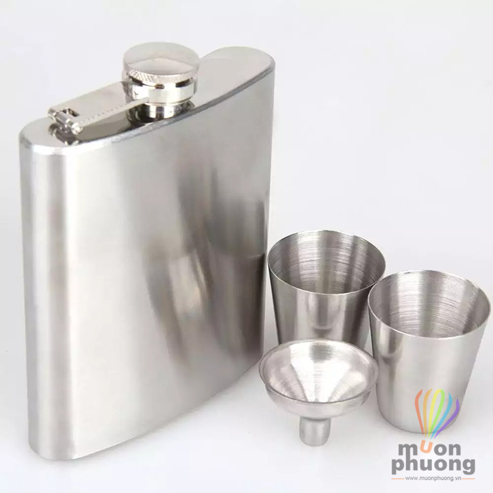 Bình đựng rượu thuốc chất lỏng inox Hip Flask 7oz kèm ly và phễu - MUÔN PHƯƠNG SHOP