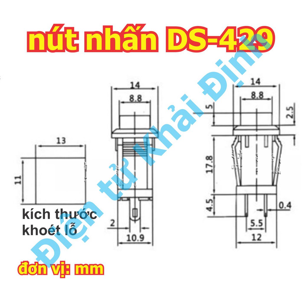 5 cái nút nhấn dạng RESET, nút nhấn đề, không giữ hình vuông DS-429 kde4979