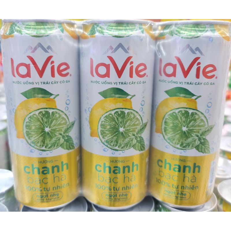 LỐC 06 LON NƯỚC GIẢI KHÁT LAVIE CHANH BẠC HÀ 330ML