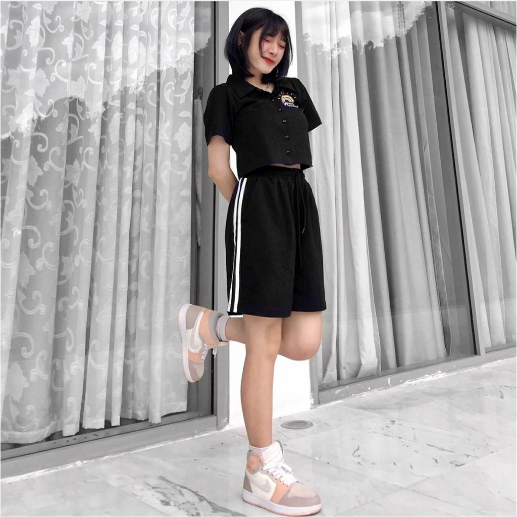 Quần Short Thun Ống Rộng 2 SỌC Ulzzang Unisex