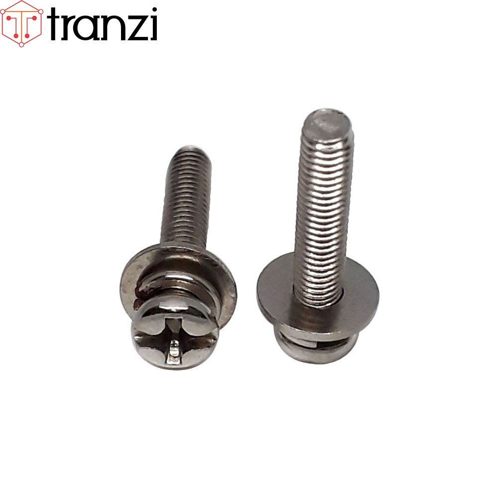 Vít bake kèm long đen phẳng vênh đầu cầu mạ niken M3x16 - túi 50 cái