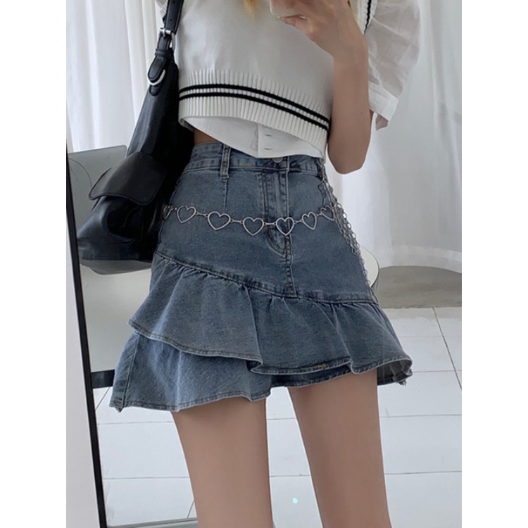 Chân váy jeans ngắn cạp cao dáng ôm sherry cabinet