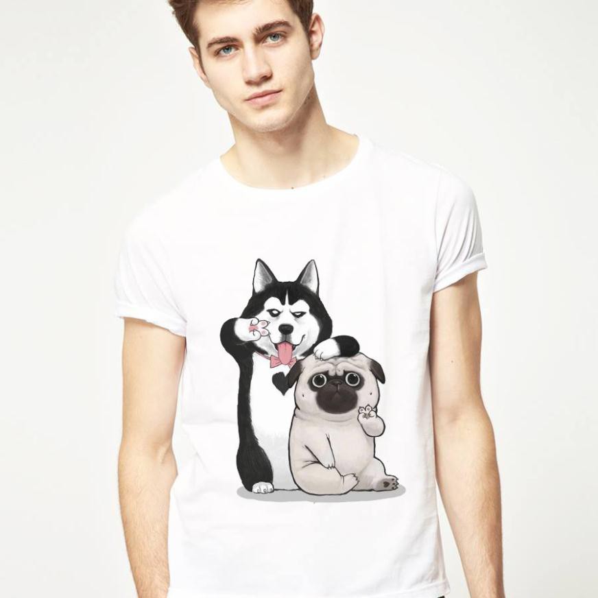 [SIÊU SALE] Áo thun hàn quốc husky & pug cute, vải cotton mịn, mát, in cao cấp, phong cách, áo thun nam nữ 2021