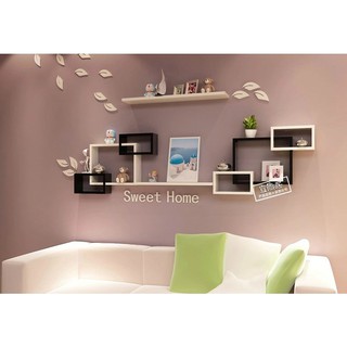 Kệ trang trí 2 bộ ô vuông lồng 2 thanh ngang trắng