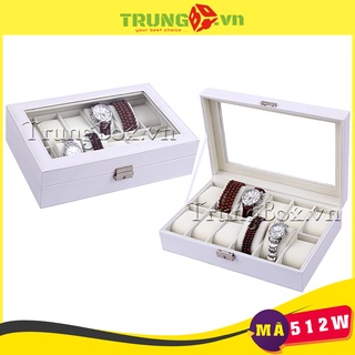 Hộp Đồng Hồ 12 Ngăn Vỏ Da Trắng | SAIKE - Mã 512W