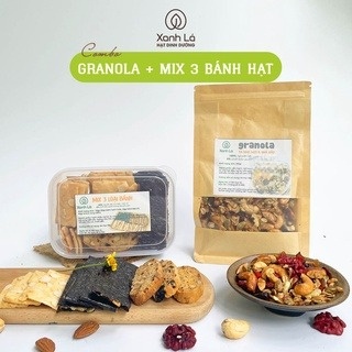 [Combo Ăn Vặt Healthy] Granola Ăn Kiêng Siêu Hạt + Bánh dinh dưỡng mix 3 vị Xanh Lá