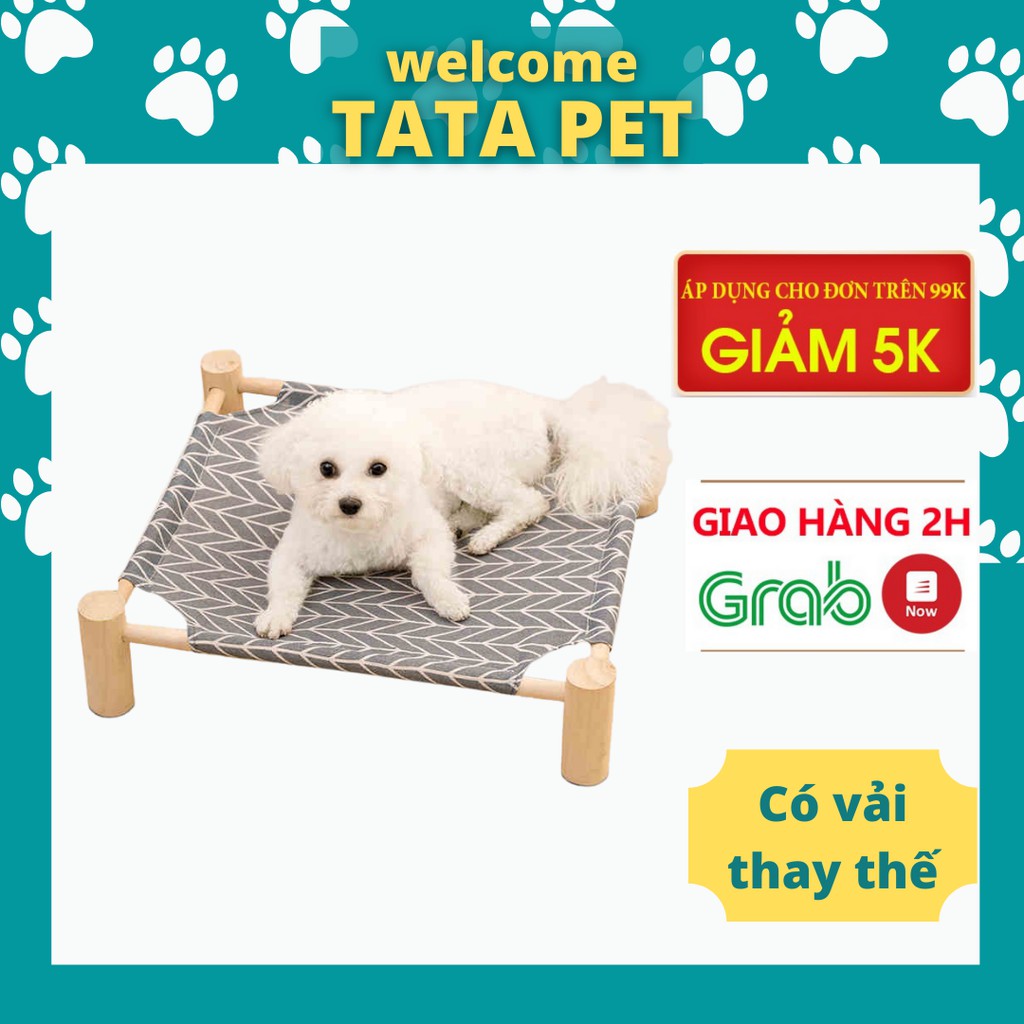 Giường gỗ cho thú cưng 𝑭𝑹𝑬𝑬𝑺𝑯𝑰𝑷 kèm vải thoáng khí nhiều màu sắc – Võng cho chó mèo dễ dàng tháo lắp, làm sạch TATAPET