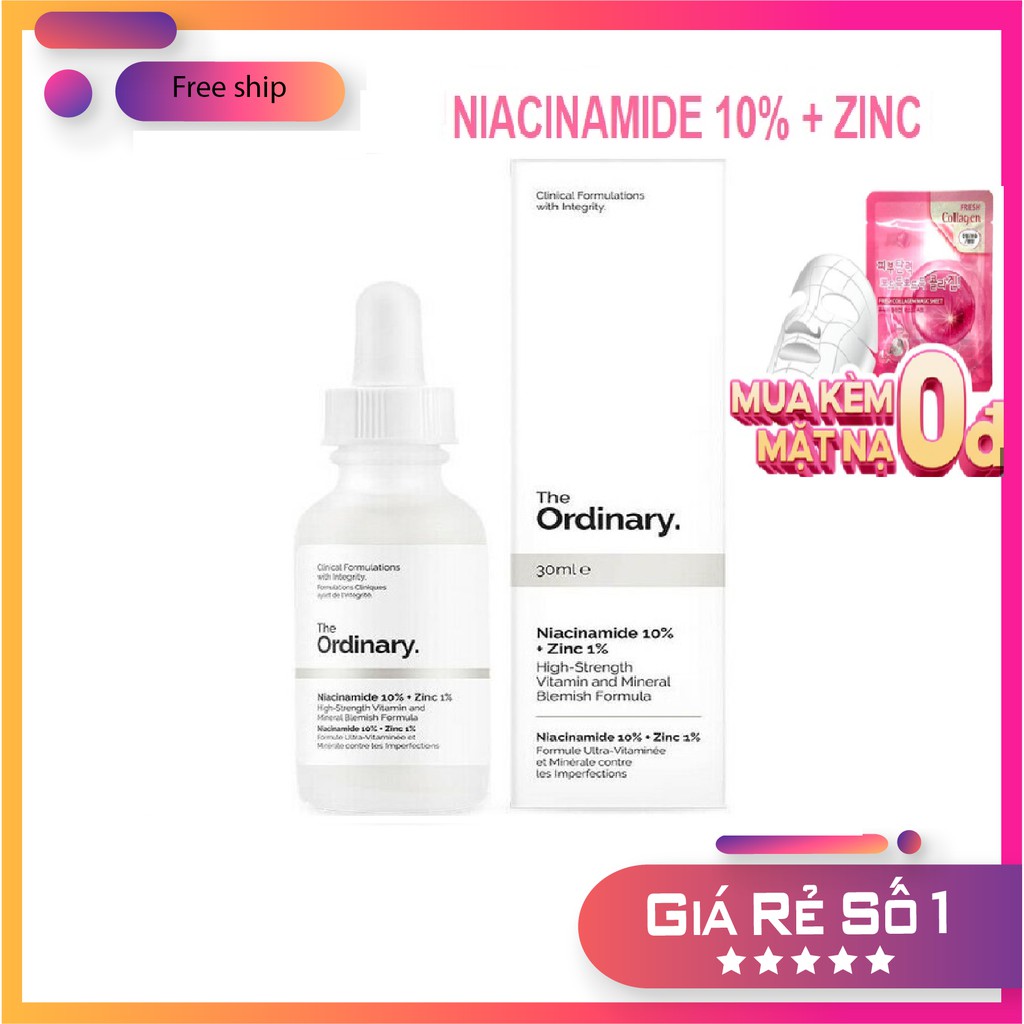 [GIÁ HỦY DIỆT] Serum giảm mụn, thâm Niacinamide 10% + Zinc 1% - The Ordinary (Tặng quà)