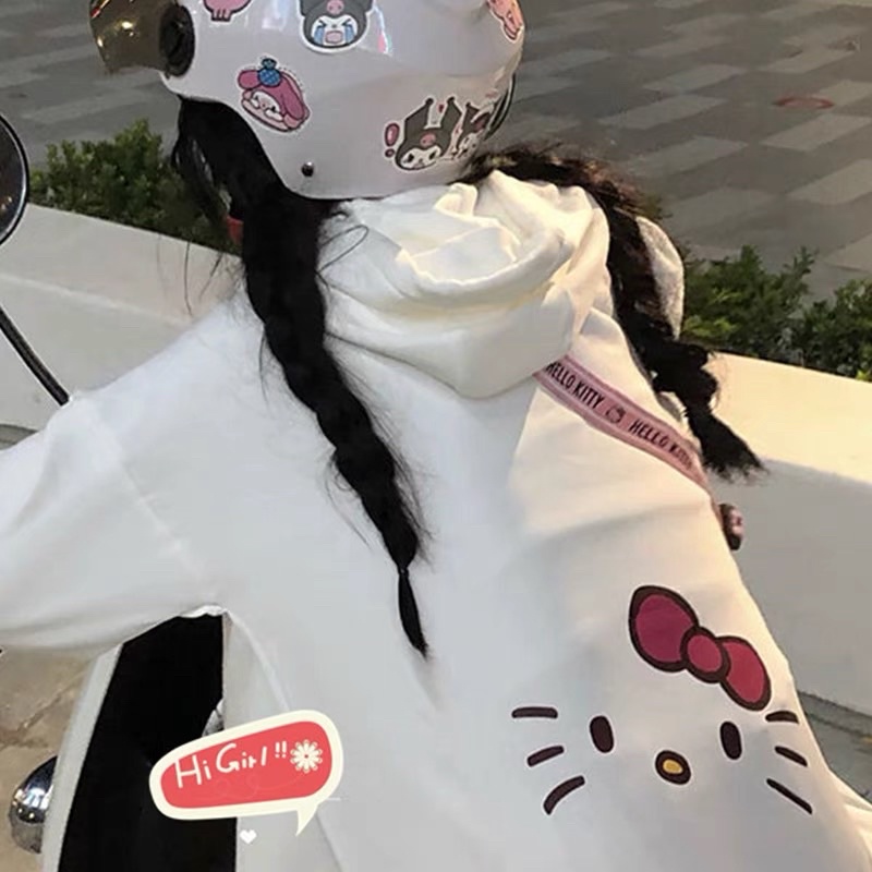 Áo khoác in hình hello kity màu trắng siêu cưng