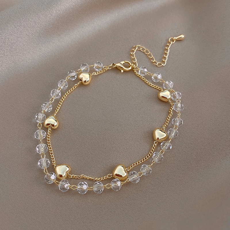 Vòng Tay Elegant Heart Bead Gold Chain Bracelet Korea Multilayer Transparent Ball Bracelets for Women Jewelry Gift | BigBuy360 - bigbuy360.vn