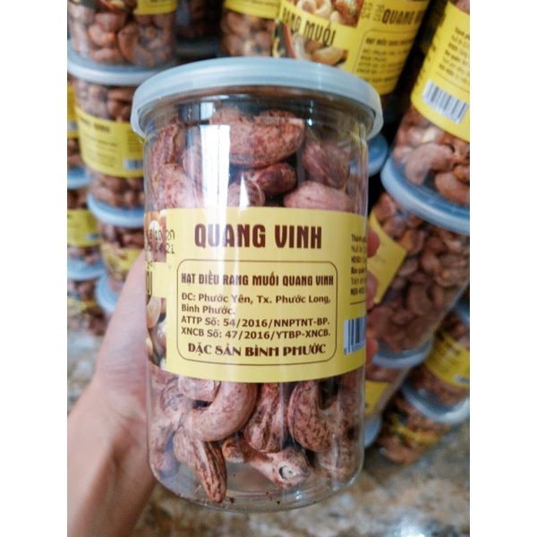 Hạt điều rang muối Quang Vinh nguyên vỏ loại nắp inox_330gr