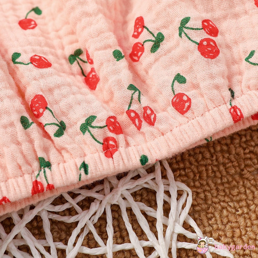 Bộ Áo Trễ Vai Không Tay In Hình Quả Cherry + Quần Short Trắng / Xanh Dương / Hồng Dành Cho Bé Gái 1-5 Tuổi
