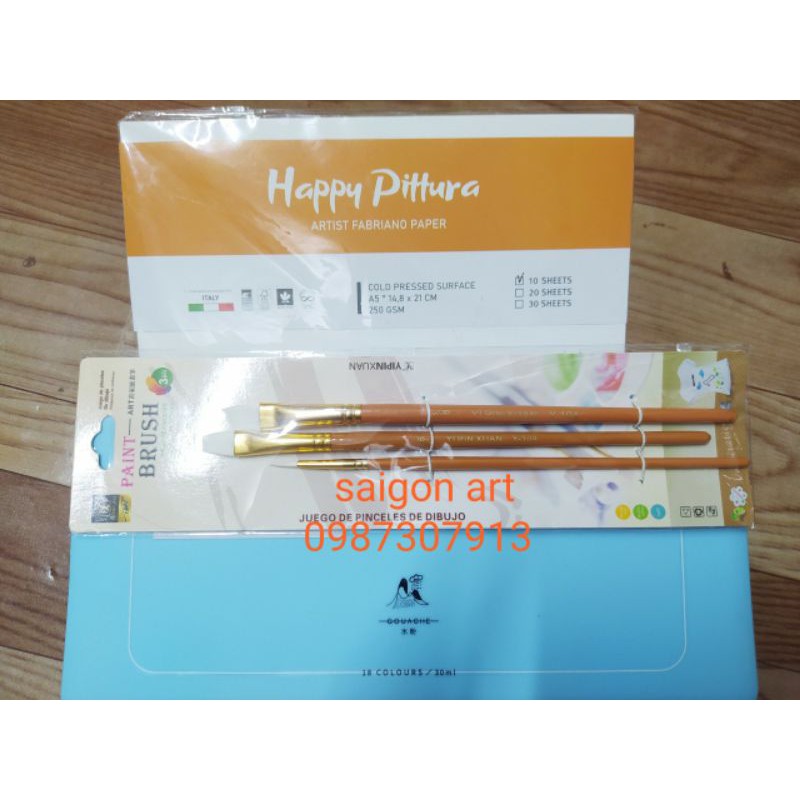 SET 18 MÀU VẼ GOUCHE HIMI+10 TỜ GIẤY HAPPY A5(250G)
