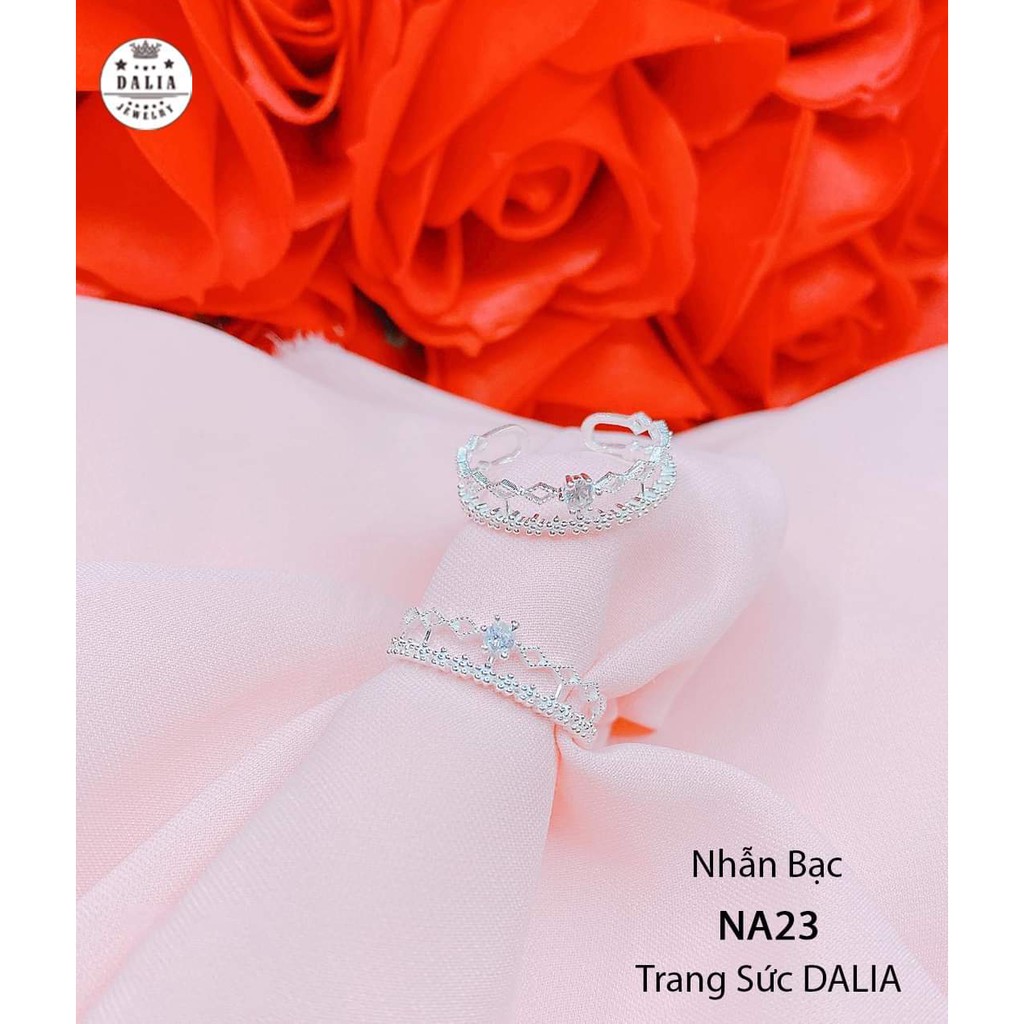 Nhẫn bạc nữ DaLiA Jewelry hai hàng đá dạng hở freesize, hợp với mọi kích cỡ ngón tay, bạc ý