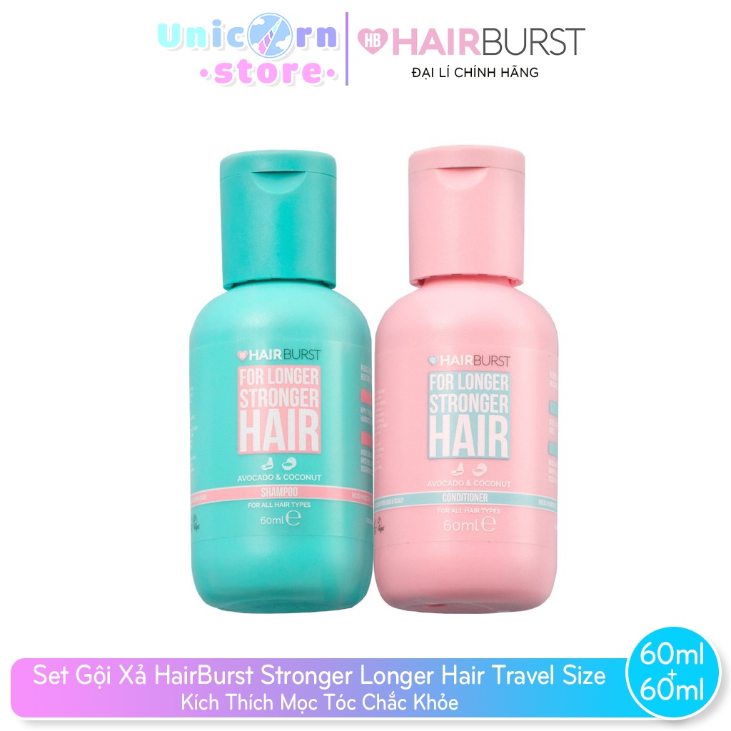 Set Gội Xả Hairburst Stronger Longer Hair Travel Size 60ml/chai