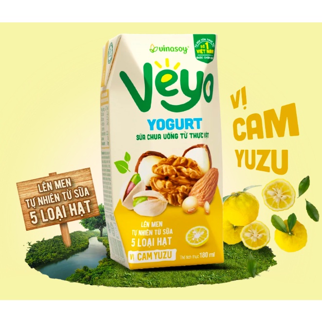 LỐC 3 HỘP 180ML SỮA CHUA UỐNG VEYO YOGURT TỪ 5 LOẠI HẠT