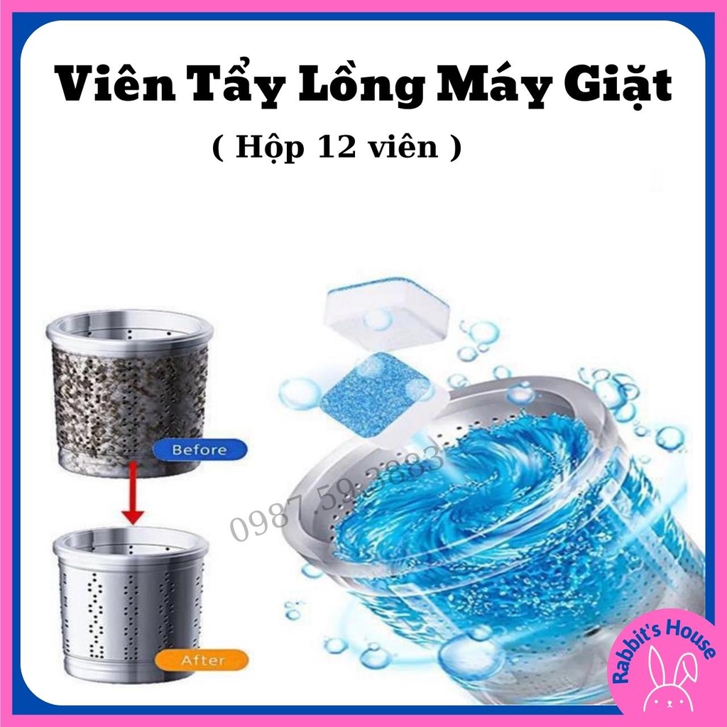 Hộp 12 Viên Tẩy Lồng Máy Giặt, Vệ Sinh Lồng Máy giặt, Tẩy sạch cặn bẩn lồng giặt