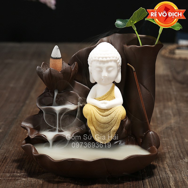 Thác khói trầm hương Tam thánh tọa thiền tặng kèm 5 nụ trầm