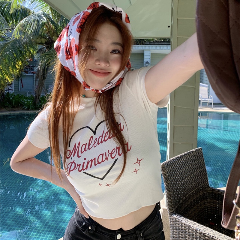 Áo Thun Nữ Tay Ngắn In Chữ Ôm Dáng Thời Trang