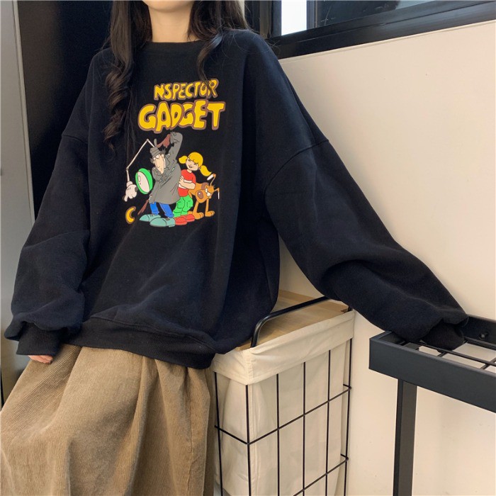 Áo sweater nữ form rộng phong cách áo sweater nữ nỉ unisex in hoạt hình GADGET thời trang du lịch đi học | BigBuy360 - bigbuy360.vn